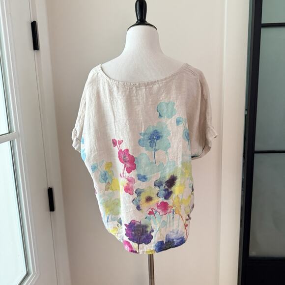 Italian Linen Colette Blouse Women’s Size M Watercolor Boxy Lagenlook Gray - Picture 5 of 10